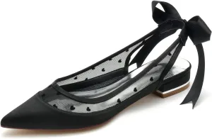 ADMLZQQ Women's Slingback Flats Shoes Pointed Toe Ballet Comfortable Dress Pumps with Ribbon Bow