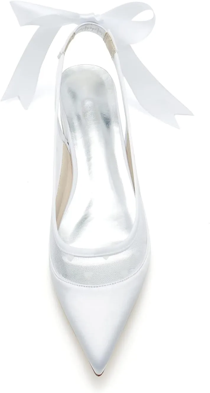 ADMLZQQ Women's Slingback Flats Shoes Pointed Toe Ballet Comfortable Dress Pumps with Ribbon Bow
