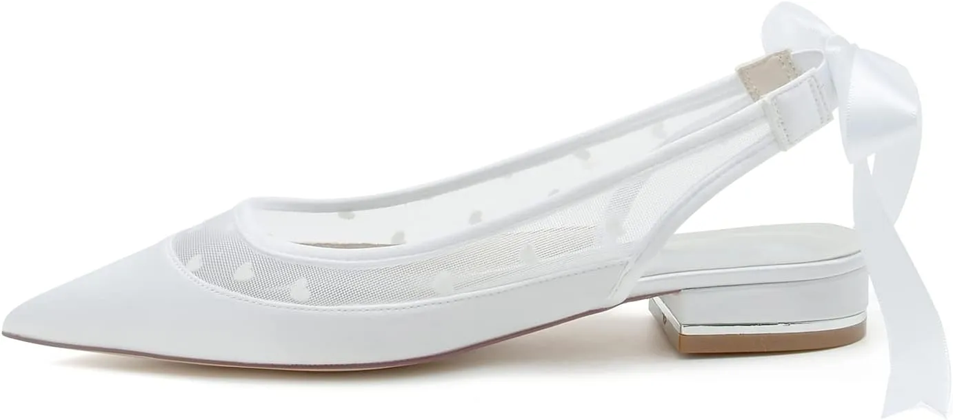 ADMLZQQ Women's Slingback Flats Shoes Pointed Toe Ballet Comfortable Dress Pumps with Ribbon Bow