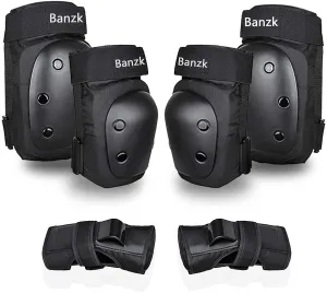 Adult Knee Pads Elbow Pads Wrist Guards for Adult Kids 6 in 1 Protective Gear Set for Skateboarding Biking Roller Skating Cycling Outdoor Sports Black L