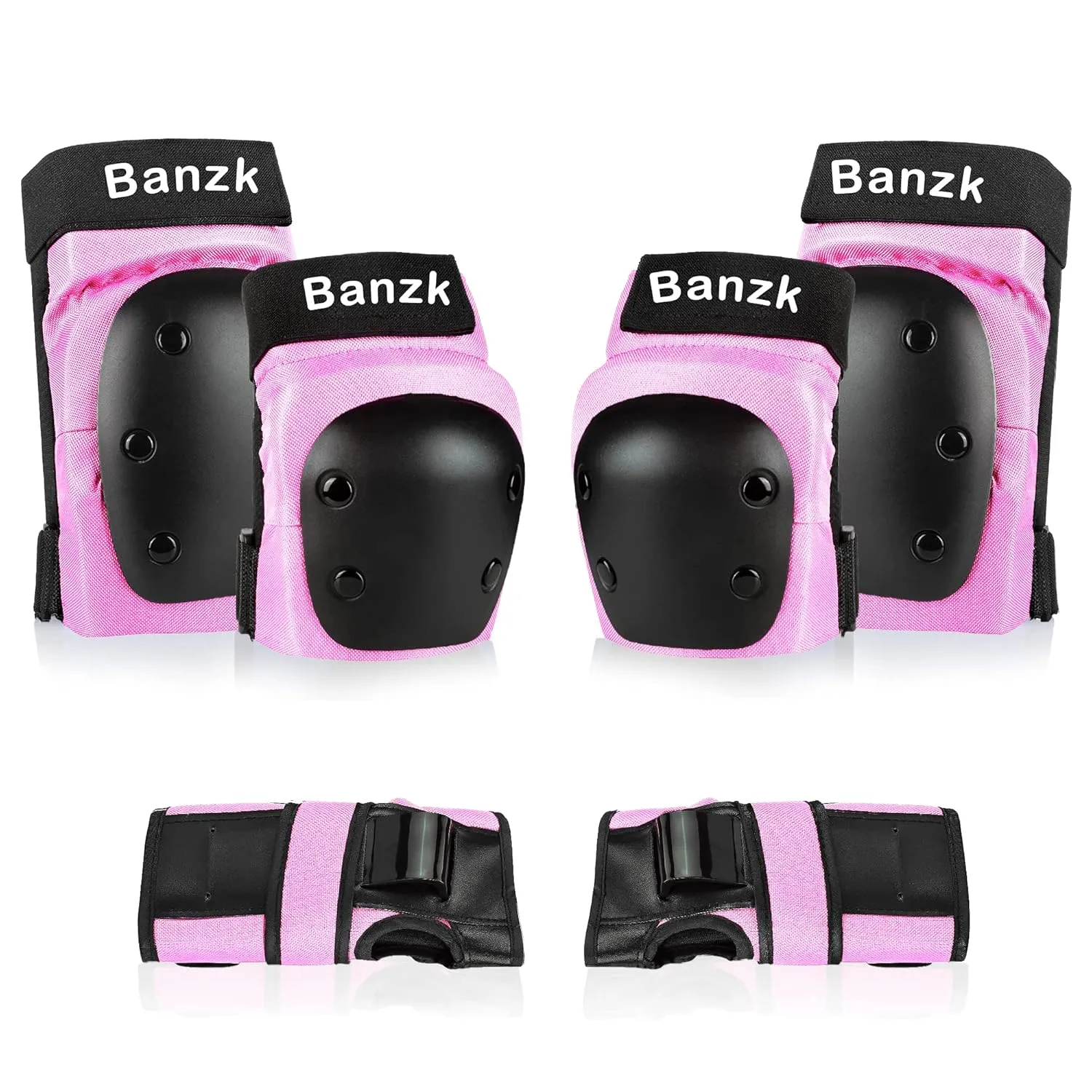 Adult/Child Knee Pads Elbow Pads Wrist Guards 3 in 1 Protective Gear Set for Skateboarding Inline Roller Biking Roller Skating Cycling Outdoor Sports Pink L