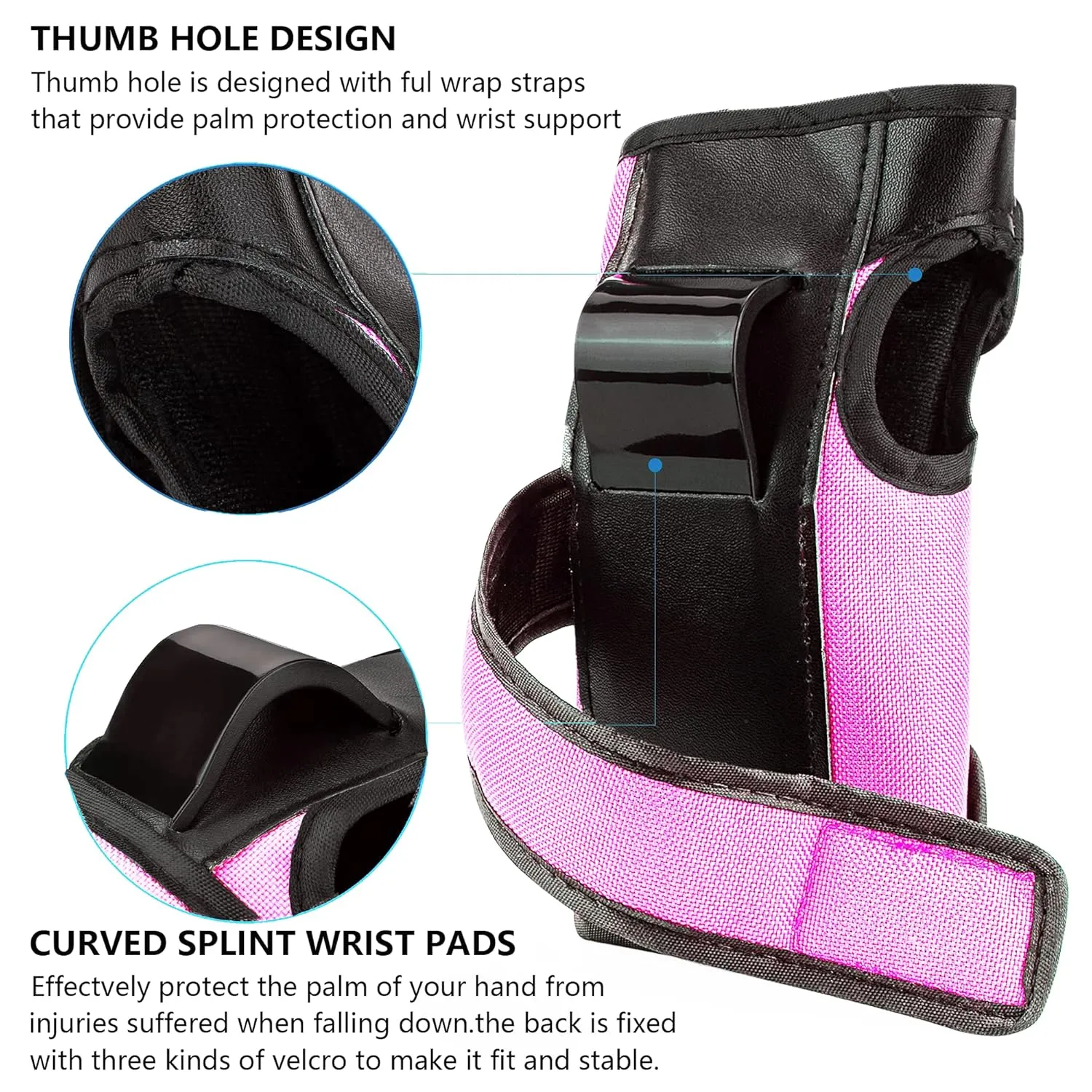 Adult/Child Knee Pads Elbow Pads Wrist Guards 3 in 1 Protective Gear Set for Skateboarding Inline Roller Biking Roller Skating Cycling Outdoor Sports Pink L