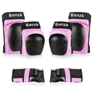 Adult/Child Knee Pads Elbow Pads Wrist Guards 3 in 1 Protective Gear Set for Skateboarding Inline Roller Biking Roller Skating Cycling Outdoor Sports Pink L