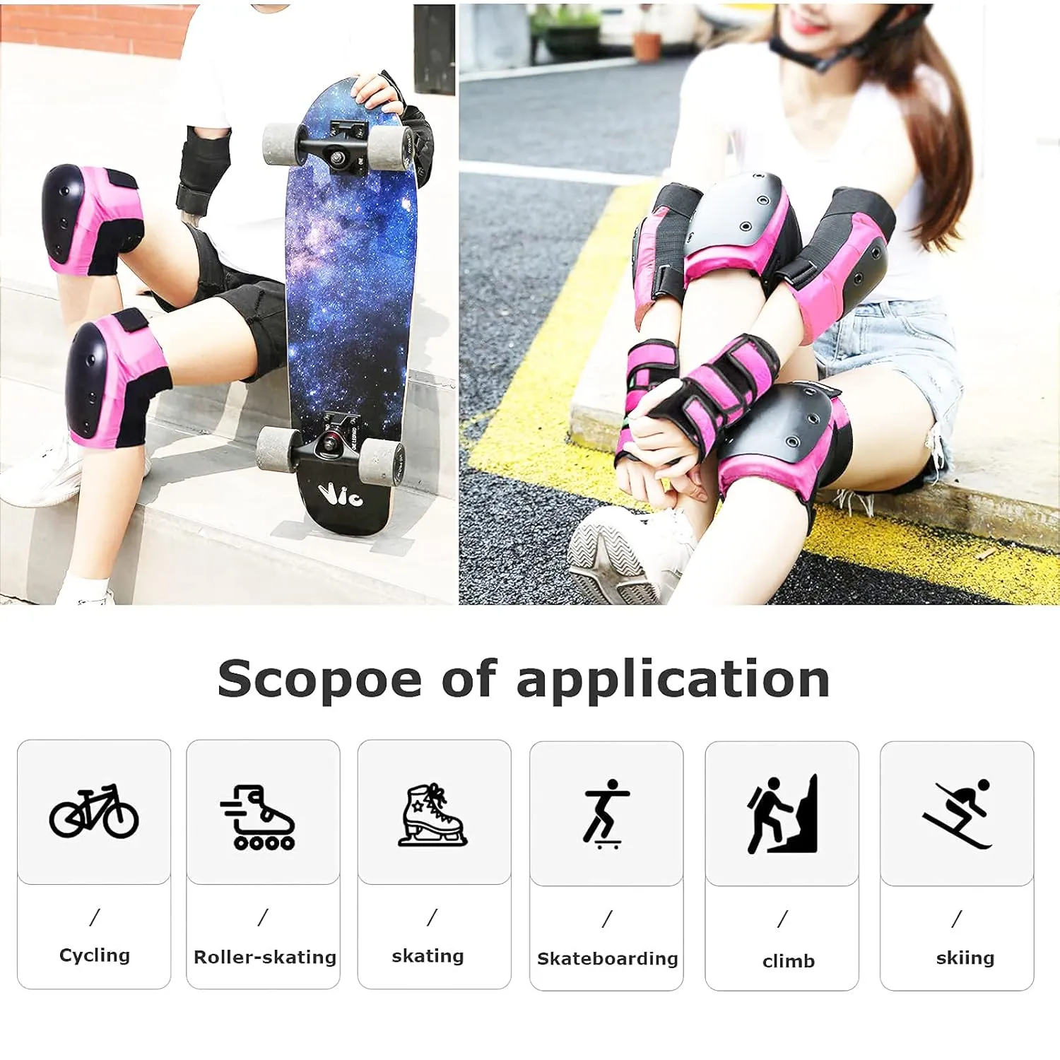 Adult/Child Knee Pads Elbow Pads Wrist Guards 3 in 1 Protective Gear Set for Skateboarding Inline Roller Biking Roller Skating Cycling Outdoor Sports Pink L