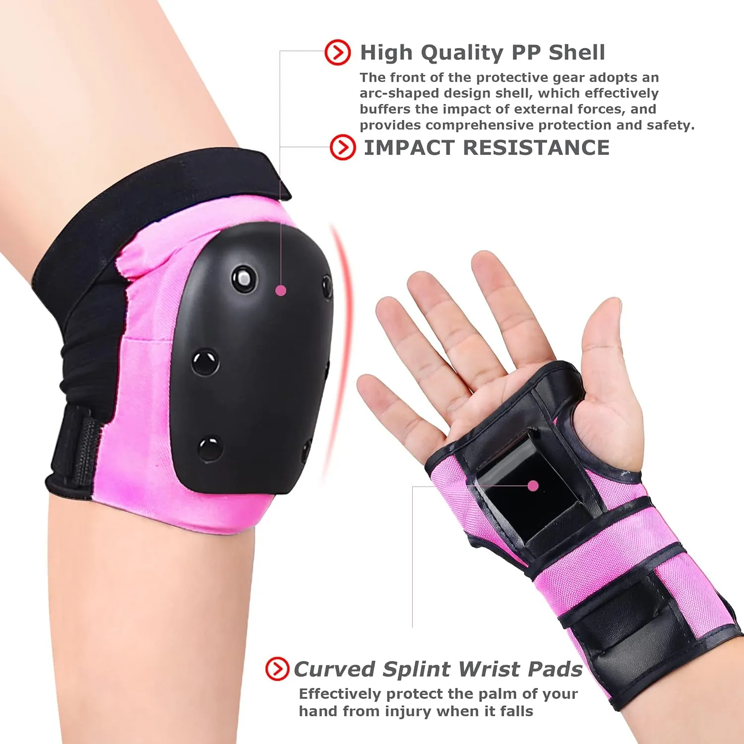Adult/Child Knee Pads Elbow Pads Wrist Guards 3 in 1 Protective Gear Set for Skateboarding Inline Roller Biking Roller Skating Cycling Outdoor Sports Pink L