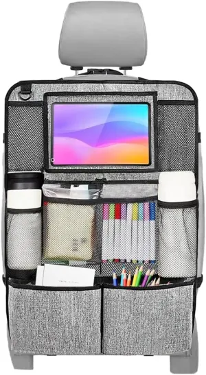 AICEL Backseat Car Organizer, Auto Seat Back Kick Mat with 9 Storage Pockets, Vehicle Waterproof Seat Protector with Touch Screen Tablet Holder for Kids, Universal Car Travel Accessories (Gray)