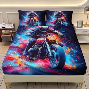 AILONEN Dirt Bike Bedding Set Twin XL Size,Blue Red Black Motocross Rider Bed Sheet Set for Kids Boys Teens,Extreme Sports Fitted Sheet with 2 Pillowcases,3 Piece