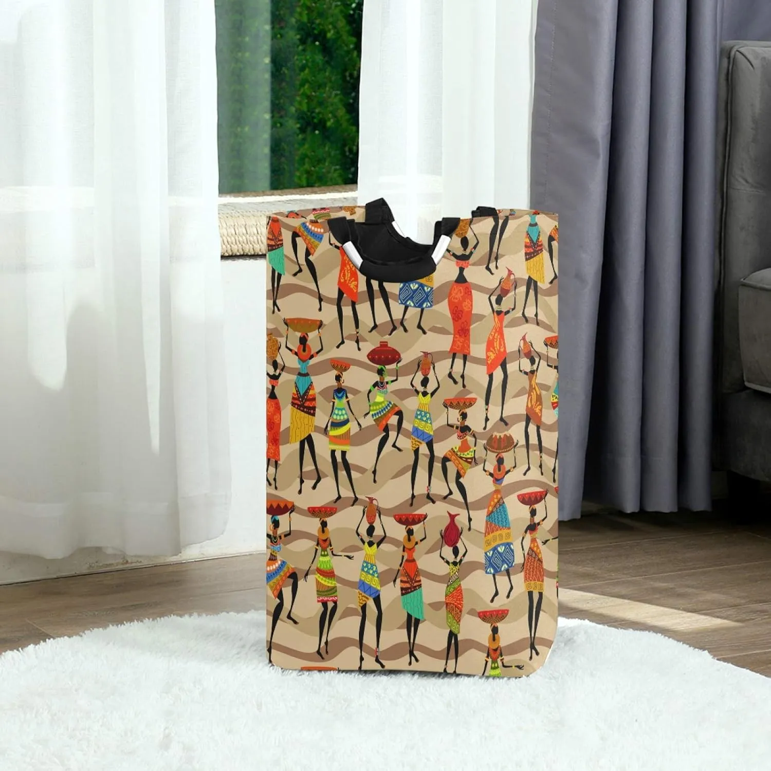 ALAZA Large Laundry Hamper Basket African Woman Laundry Bag Collapsible Oxford Cloth Stylish Home Storage Bin with Handles, 22.7 Inch