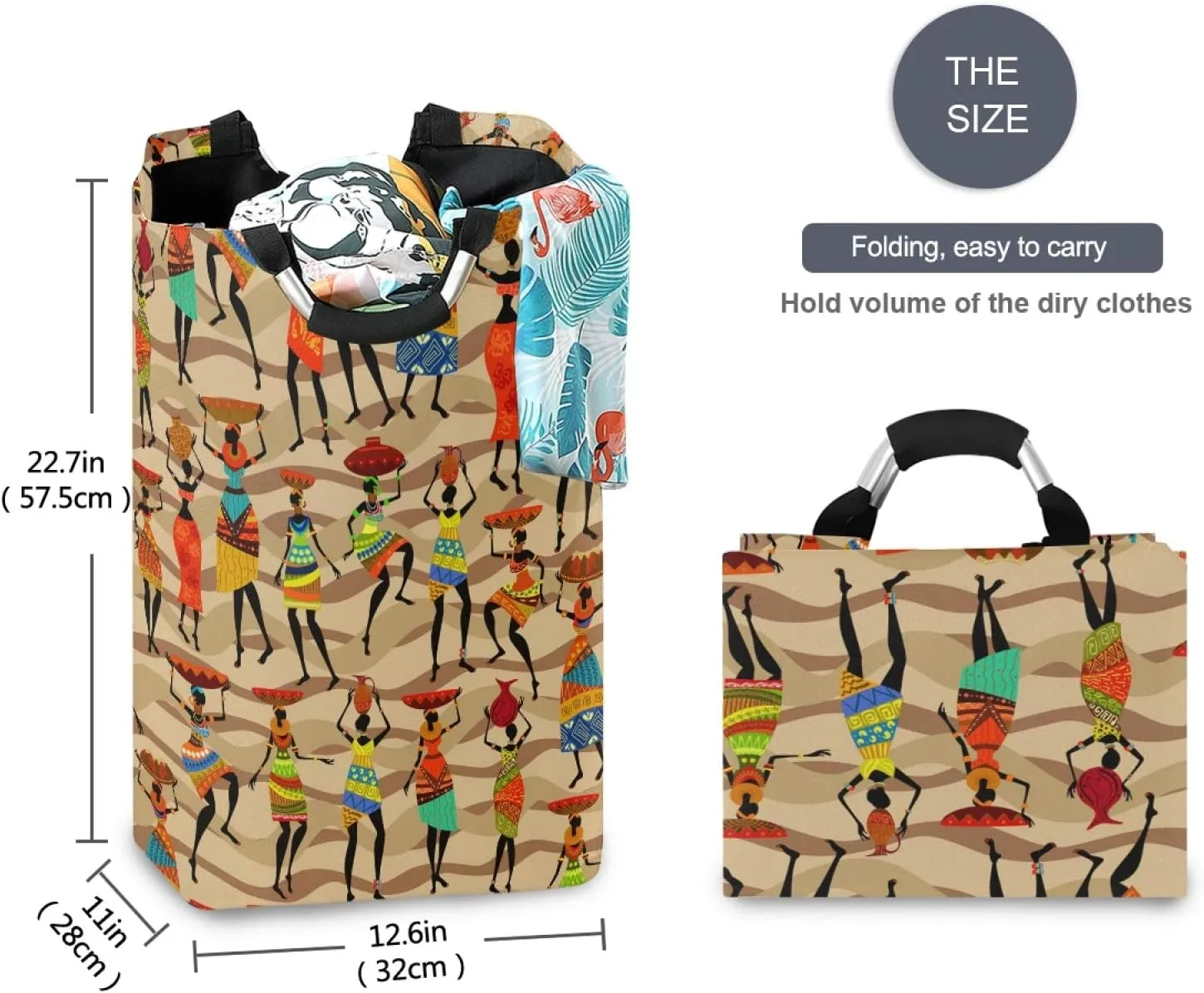 ALAZA Large Laundry Hamper Basket African Woman Laundry Bag Collapsible Oxford Cloth Stylish Home Storage Bin with Handles, 22.7 Inch
