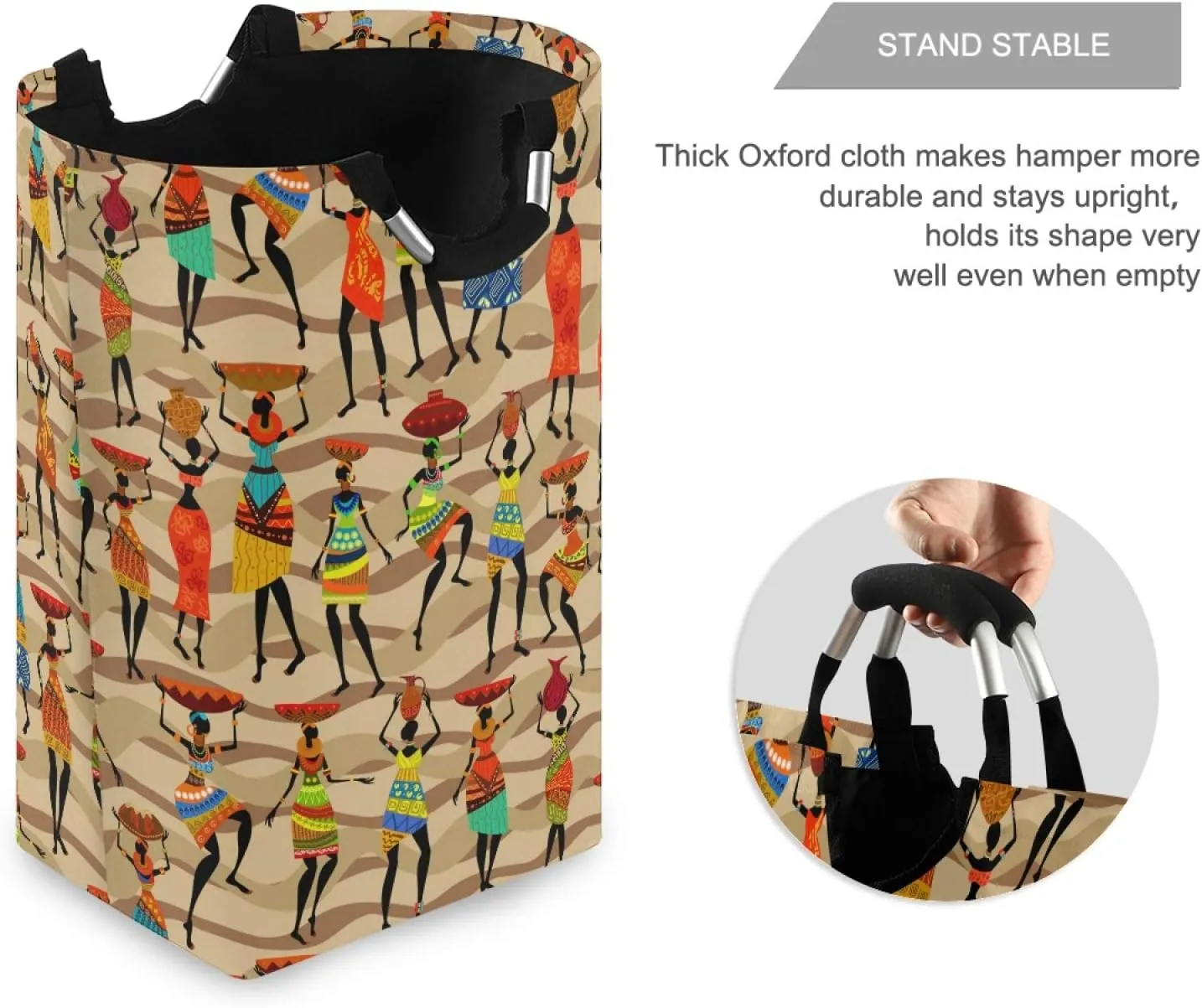 ALAZA Large Laundry Hamper Basket African Woman Laundry Bag Collapsible Oxford Cloth Stylish Home Storage Bin with Handles, 22.7 Inch