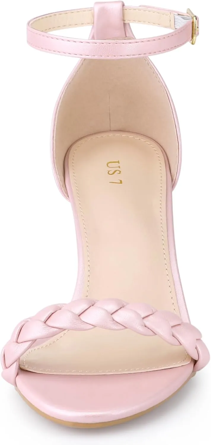 Allegra K Women's Chunky Heels Ankle Strap Braided Heel Sandals