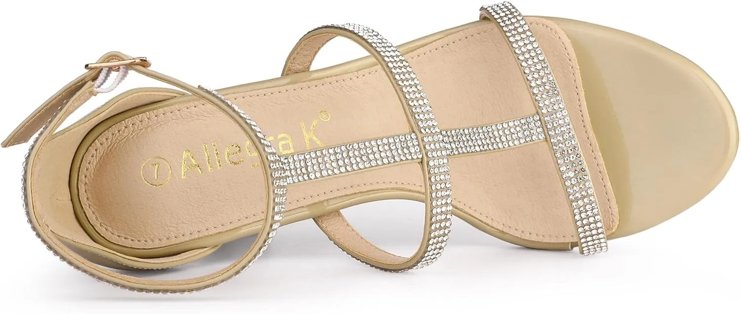 Allegra K Women's Rhinestone Ankle Strap Stiletto High Heel Sandals