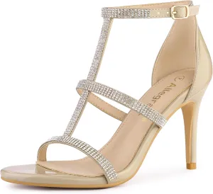 Allegra K Women's Rhinestone Ankle Strap Stiletto High Heel Sandals