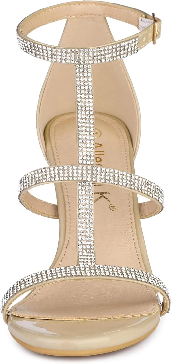 Allegra K Women's Rhinestone Ankle Strap Stiletto High Heel Sandals