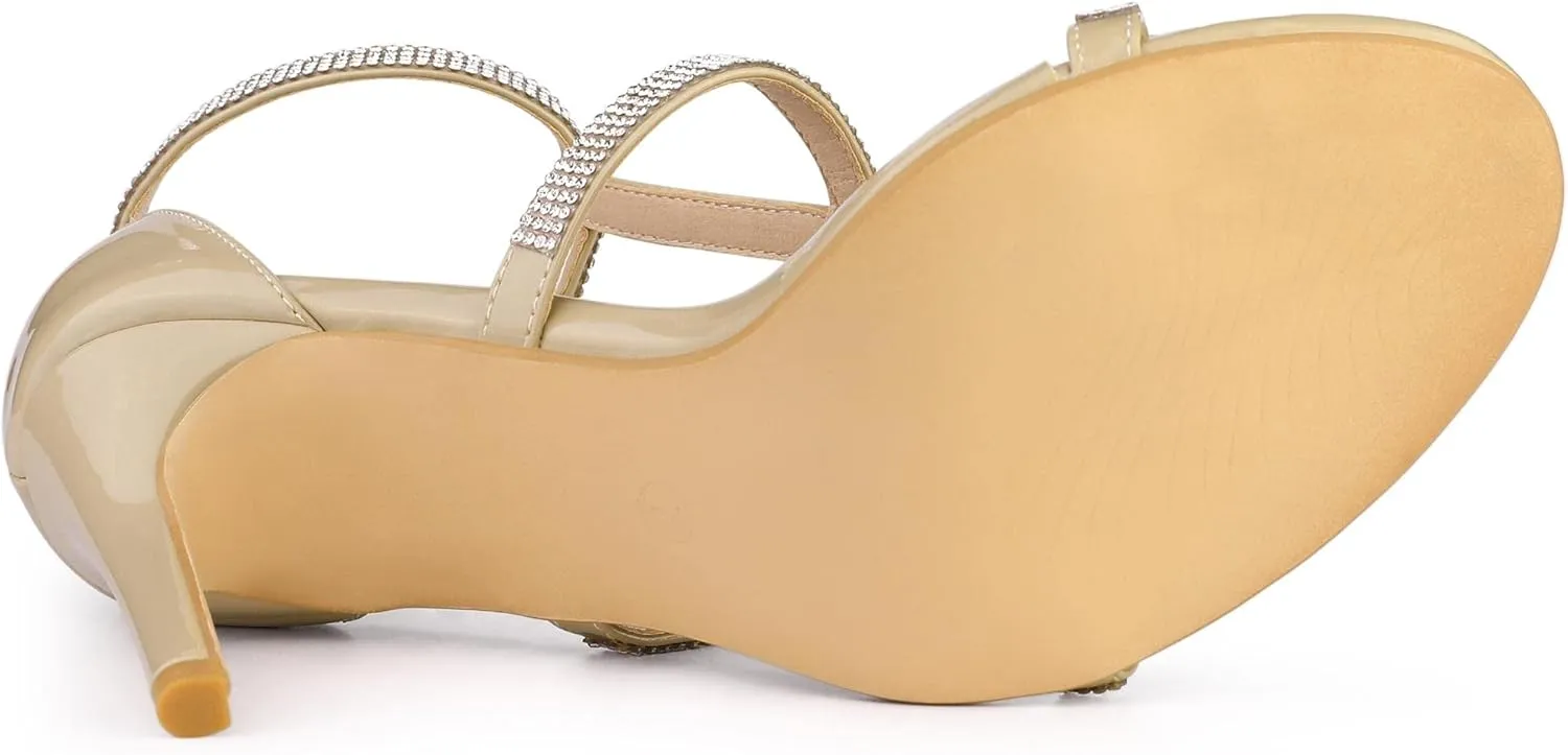 Allegra K Women's Rhinestone Ankle Strap Stiletto High Heel Sandals