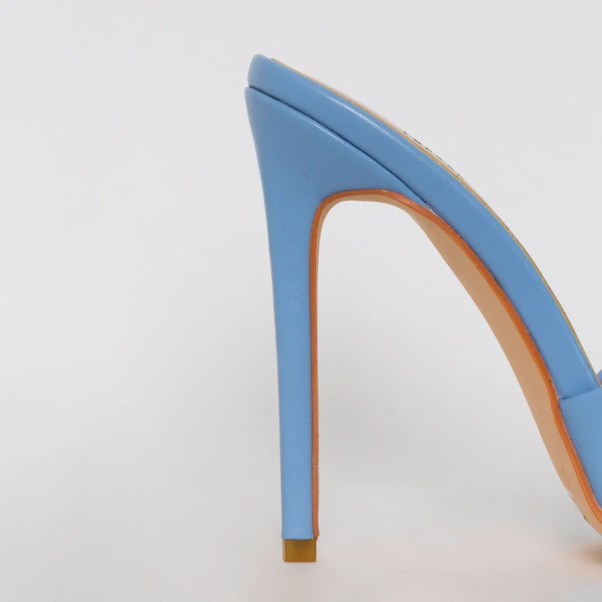 Amalie Blue Stiletto Mule Heels