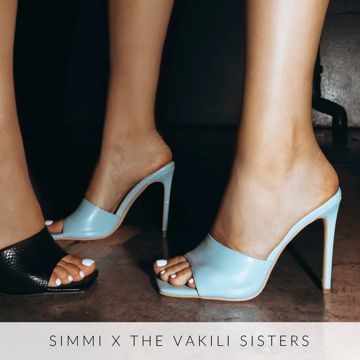 Amalie Blue Stiletto Mule Heels