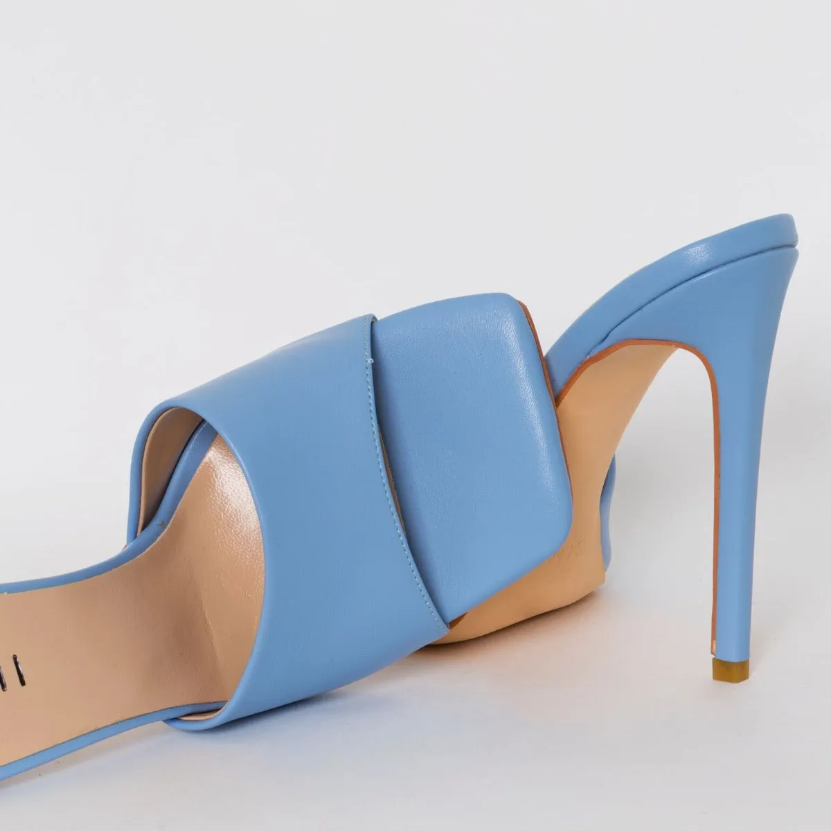 Amalie Blue Stiletto Mule Heels
