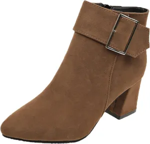 Ankle Boots for Women Comfy Leather Ankle Booties Fashion Stacked Chunky Heel Boots Side Zipper Round Toe Booties