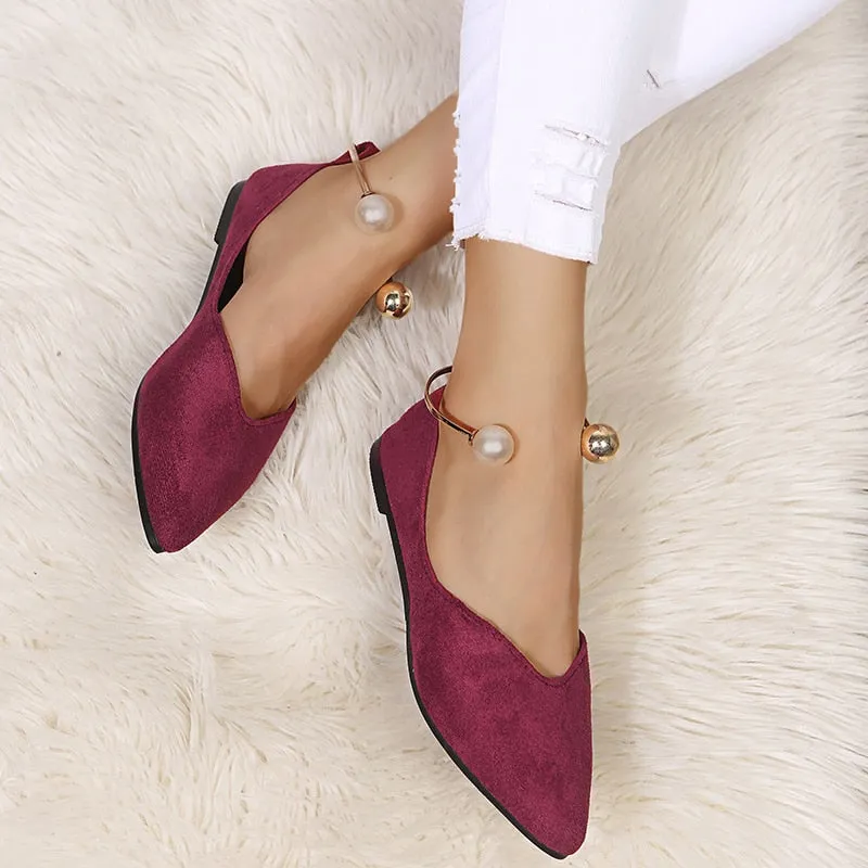 Ankle Metal Pointed Toe Flat Loafers