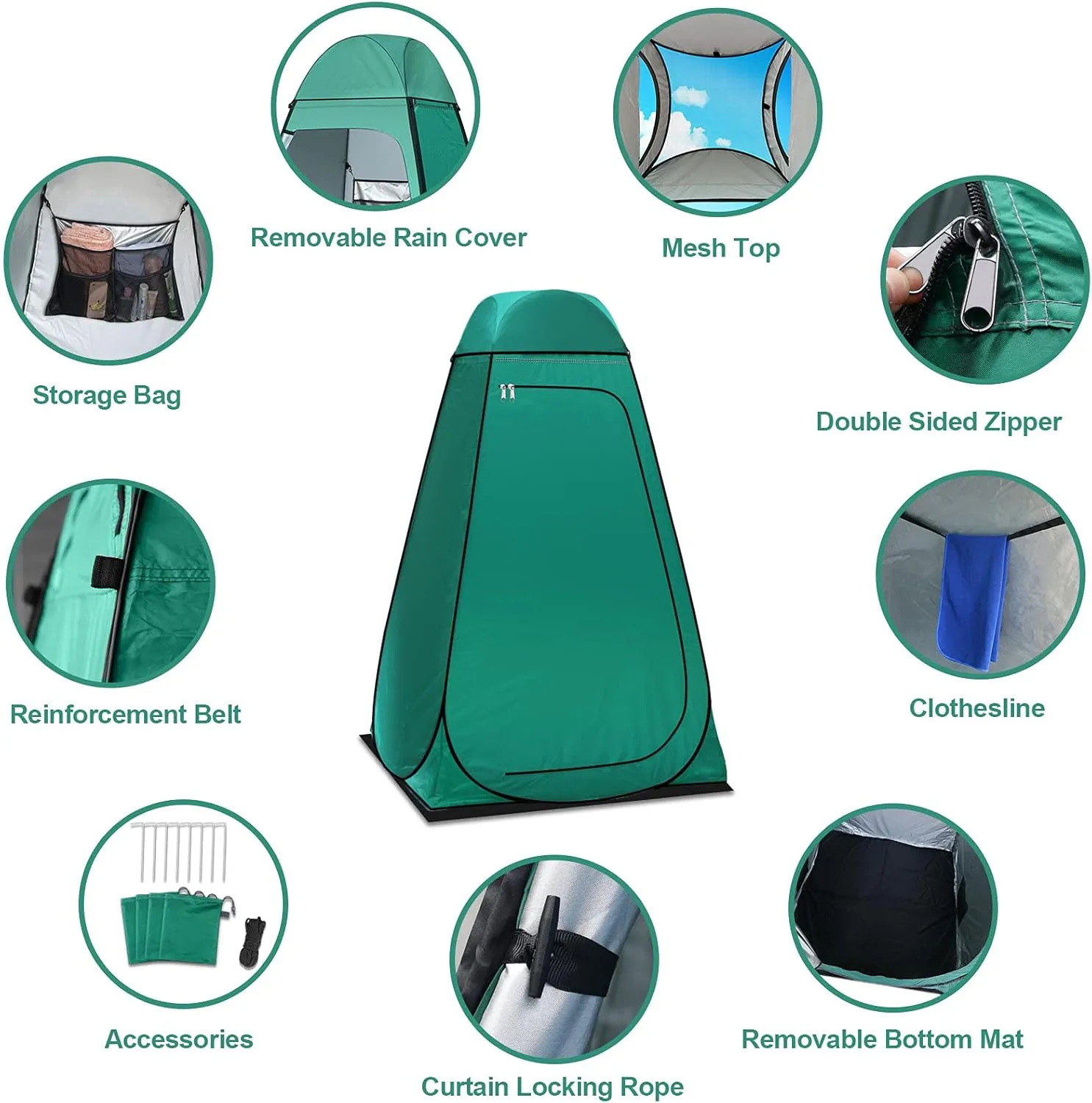 anngrowy Shower Tent Pop-Up Privacy Tent Camping Portable Toilet Tent Outdoor Camp Bathroom Changing Dressing Room Instant Privacy Shelters for Hiking Beach Picnic Fishing Potty, Extra-Tall, UPF 50 
