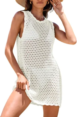ANRABESS Womens Swimsuit Cover Up Sleeveless Knit 2025 Summer Outfits Swimwear Bathing Suit Coverup Crochet Beach Dress