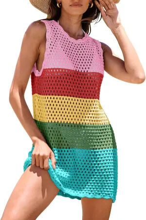 ANRABESS Womens Swimsuit Cover Up Sleeveless Knit 2025 Summer Outfits Swimwear Bathing Suit Coverup Crochet Beach Dress
