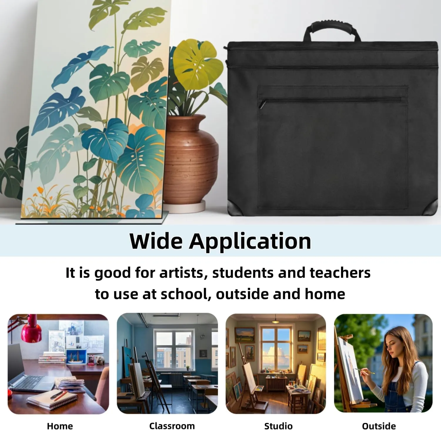 Aphse 19 * 23 Art Portfolio Bag, Arts Portfolio Case with Nylon Shoulder, Light Weight Waterproof Poster Board Storage Bag, Art Tote Bags for Artwork(Black)