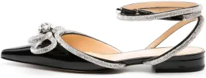 Arqa Double Bow Crystal Embellished Flats Women's Rhinestone Ankle Straps Ballet Flat Pointed Toe Bows Ballerina Shoes