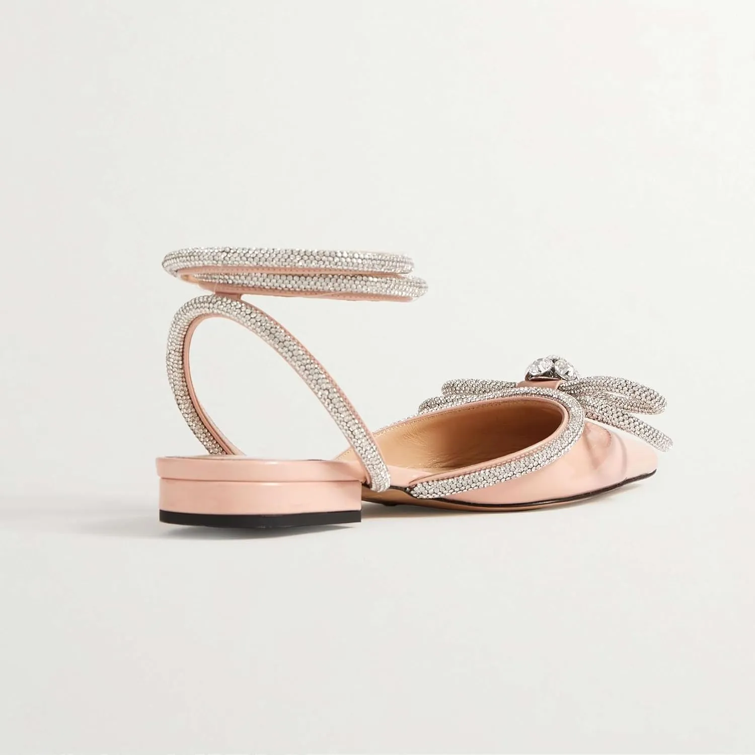Arqa Double Bow Crystal Embellished Flats Women's Rhinestone Ankle Straps Ballet Flat Pointed Toe Bows Ballerina Shoes