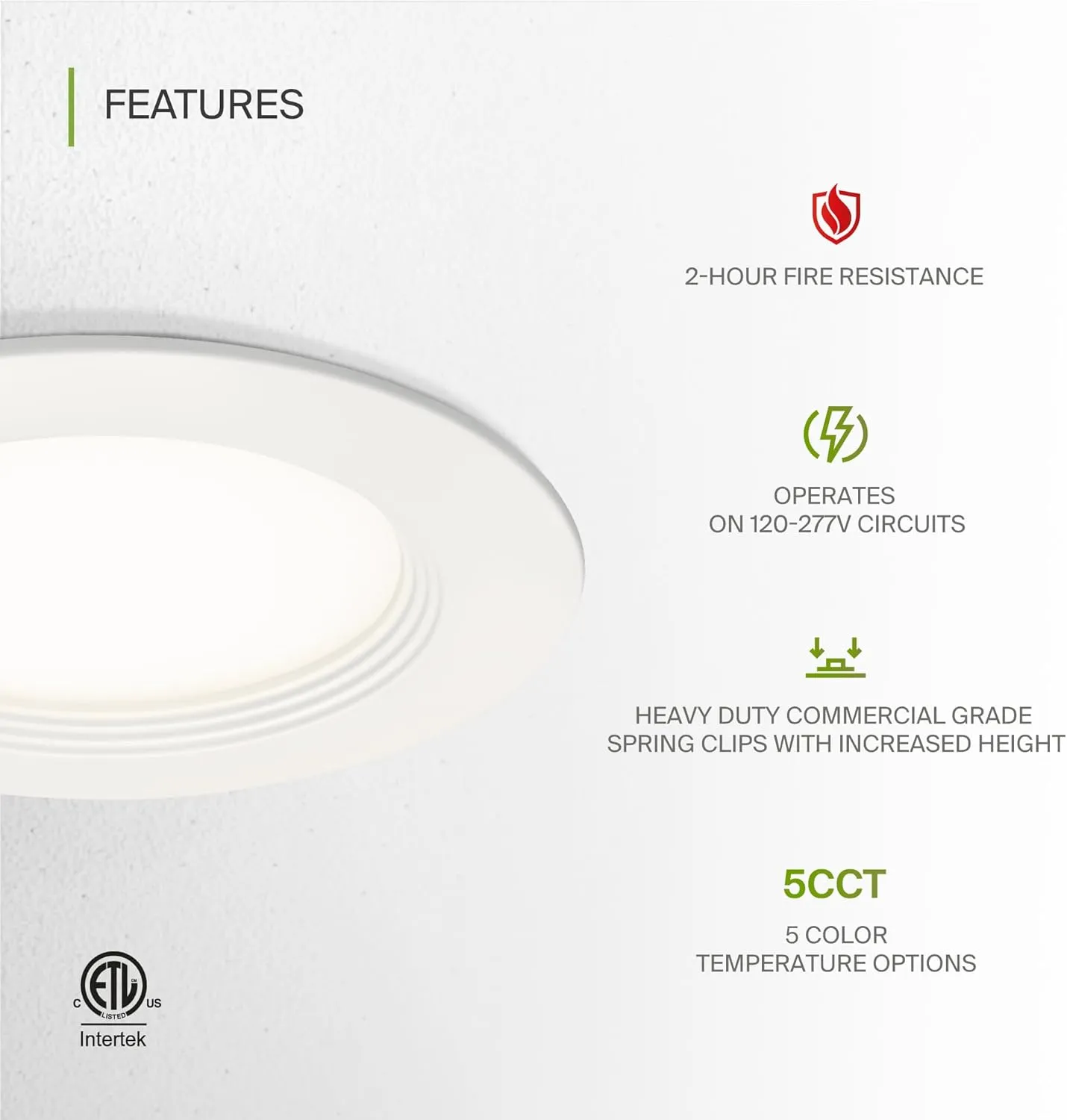 ASD Fire Rated Recessed Light 4 Inch, 12W 120-277V, Round Mini Panel Baffle Trim, 5 CCT 2700K/3000K/3500K/4000K/5000K, Dimmable Canless Commercial LED Downlight, Wet and IC Rated, Air Tight, ETL