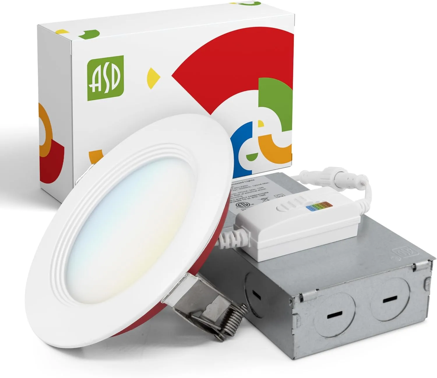 ASD Fire Rated Recessed Light 4 Inch, 12W 120-277V, Round Mini Panel Baffle Trim, 5 CCT 2700K/3000K/3500K/4000K/5000K, Dimmable Canless Commercial LED Downlight, Wet and IC Rated, Air Tight, ETL