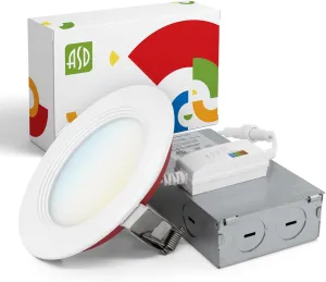 ASD Fire Rated Recessed Light 4 Inch, 12W 120-277V, Round Mini Panel Baffle Trim, 5 CCT 2700K/3000K/3500K/4000K/5000K, Dimmable Canless Commercial LED Downlight, Wet and IC Rated, Air Tight, ETL