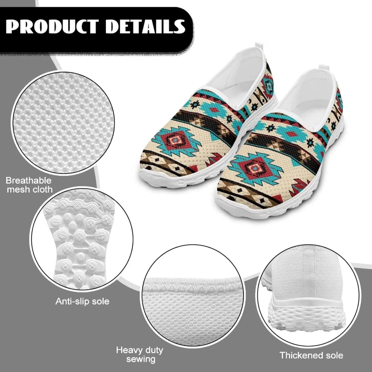 Aztec Tribal Print Women Slip on Walking Shoes Mesh Ballet Flats Sneaker Comfort Casual Loafers with Anti-Slip Sole