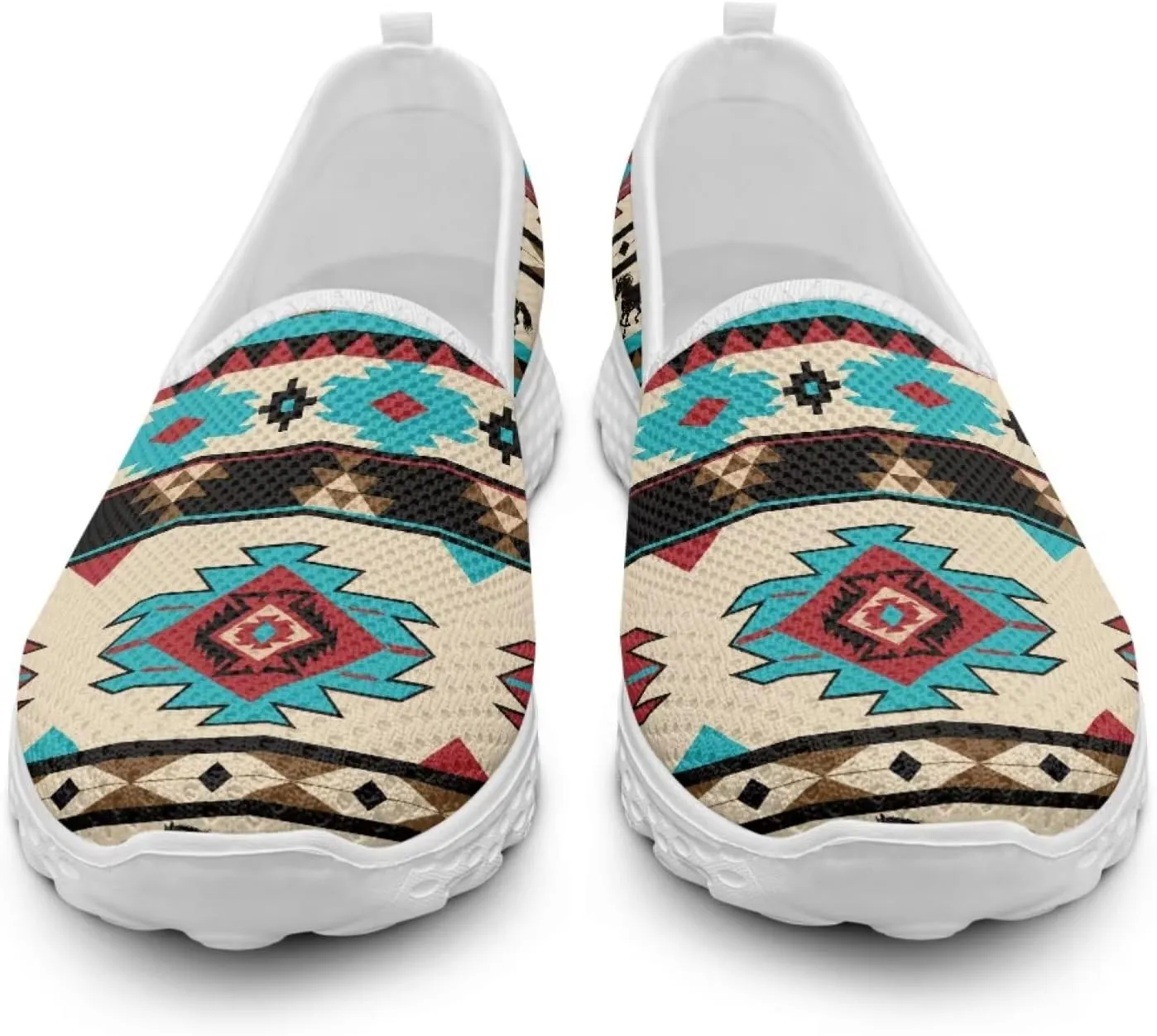 Aztec Tribal Print Women Slip on Walking Shoes Mesh Ballet Flats Sneaker Comfort Casual Loafers with Anti-Slip Sole