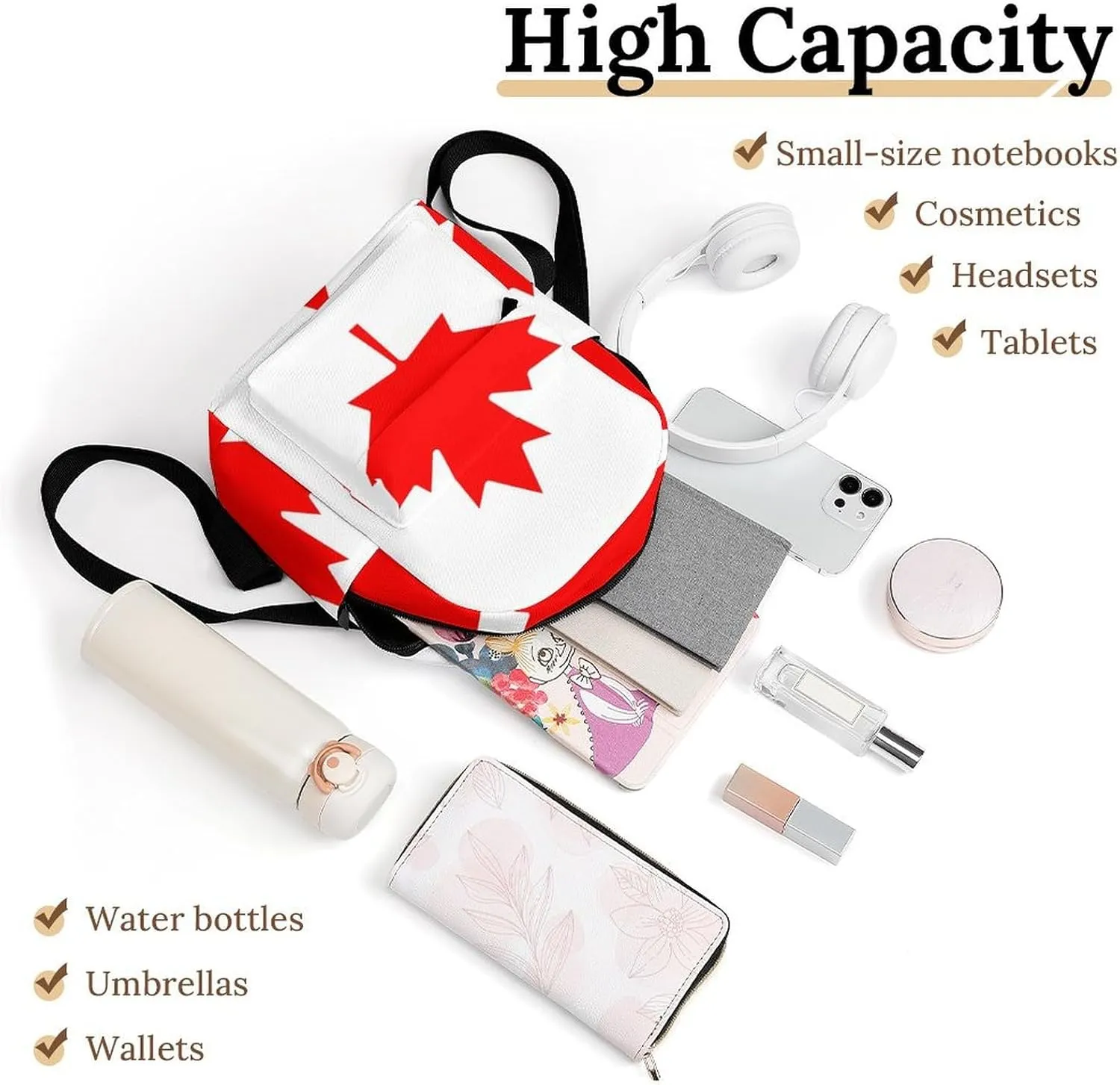 Backpack Canadian Canada Flag Purse for Women, Travel, Work