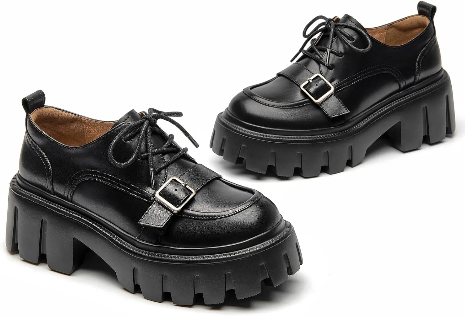 BEAU TODAY Platform Oxfords for Women, Oxford Shoes for Women, Chunky Leather Lace Up Oxford Shoes, Casual Comfort Business Work Office Dress Shoes