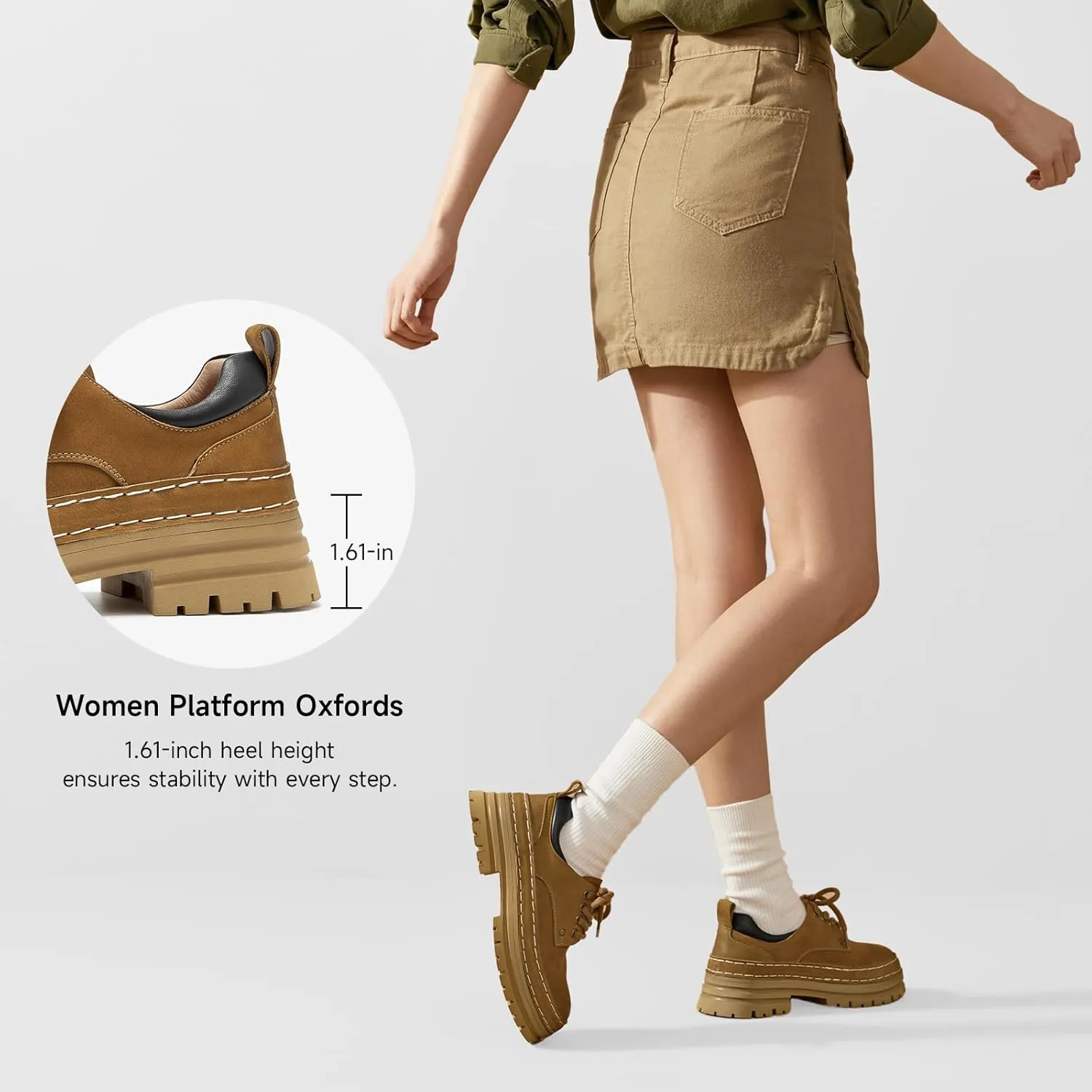 BEAU TODAY Womens Chunky Oxfords, Platform Oxfords for Women, Leather Oxford Shoes for Women, Casual Comfortable Working Hiking Shoes