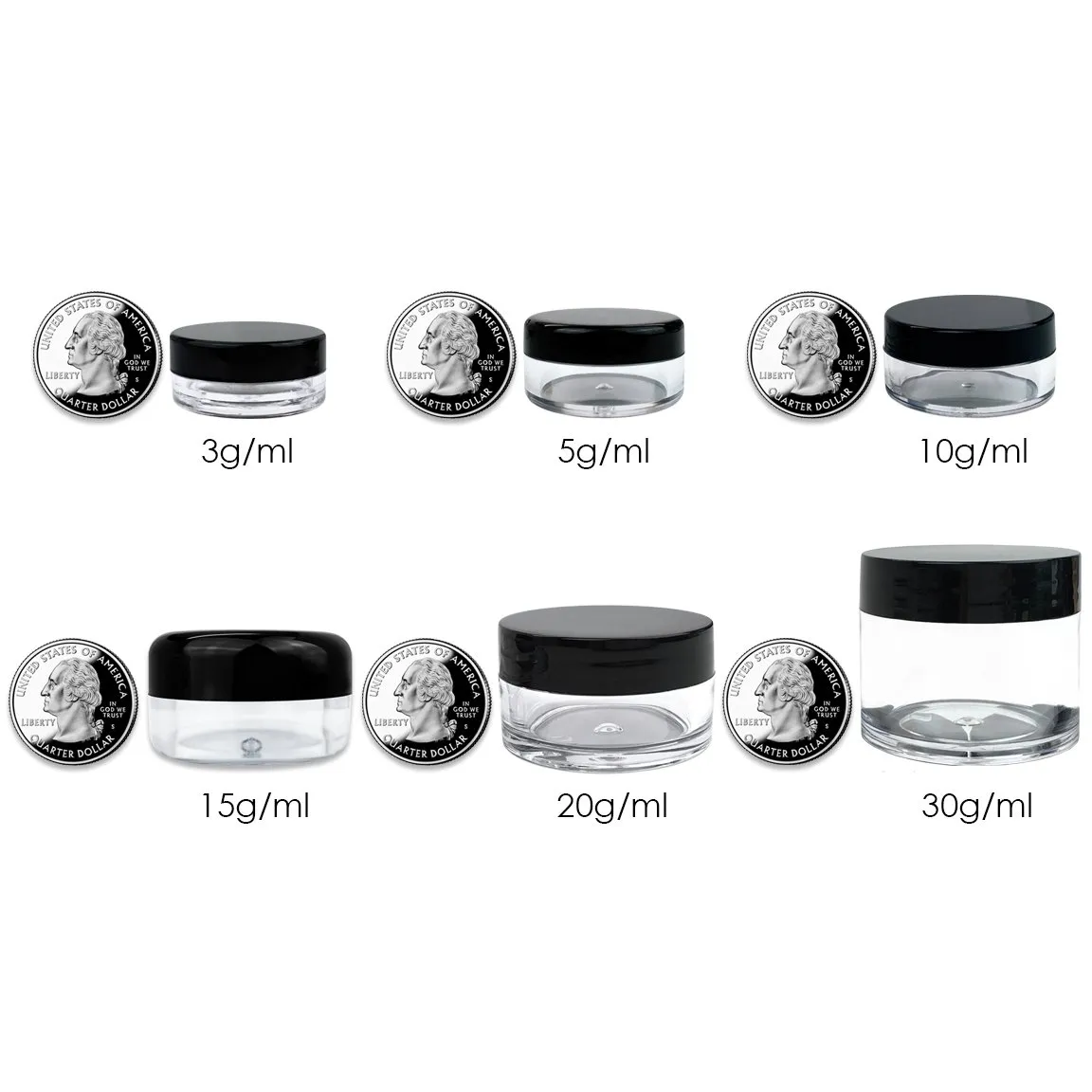 Beauticom 15 gram/15ml Empty Clear Small Round Travel Container Jars with Lids for Make Up Powders, Eyeshadow Pigments, Lotions, Creams, Lip Balm, Lip Gloss, Samples (60 Pieces, Black Lid)