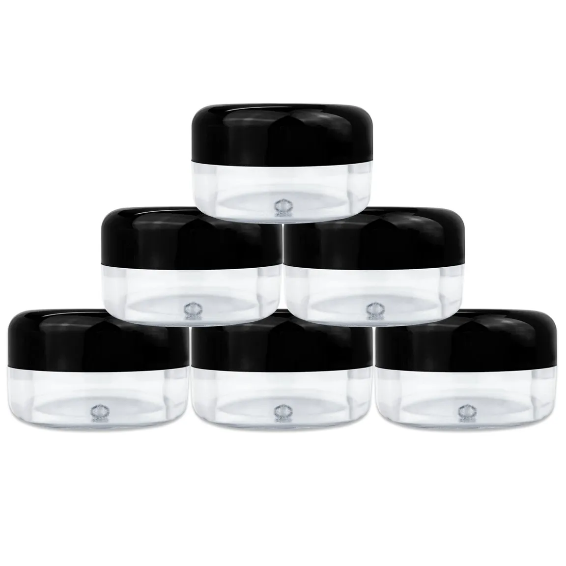 Beauticom 15 gram/15ml Empty Clear Small Round Travel Container Jars with Lids for Make Up Powders, Eyeshadow Pigments, Lotions, Creams, Lip Balm, Lip Gloss, Samples (60 Pieces, Black Lid)