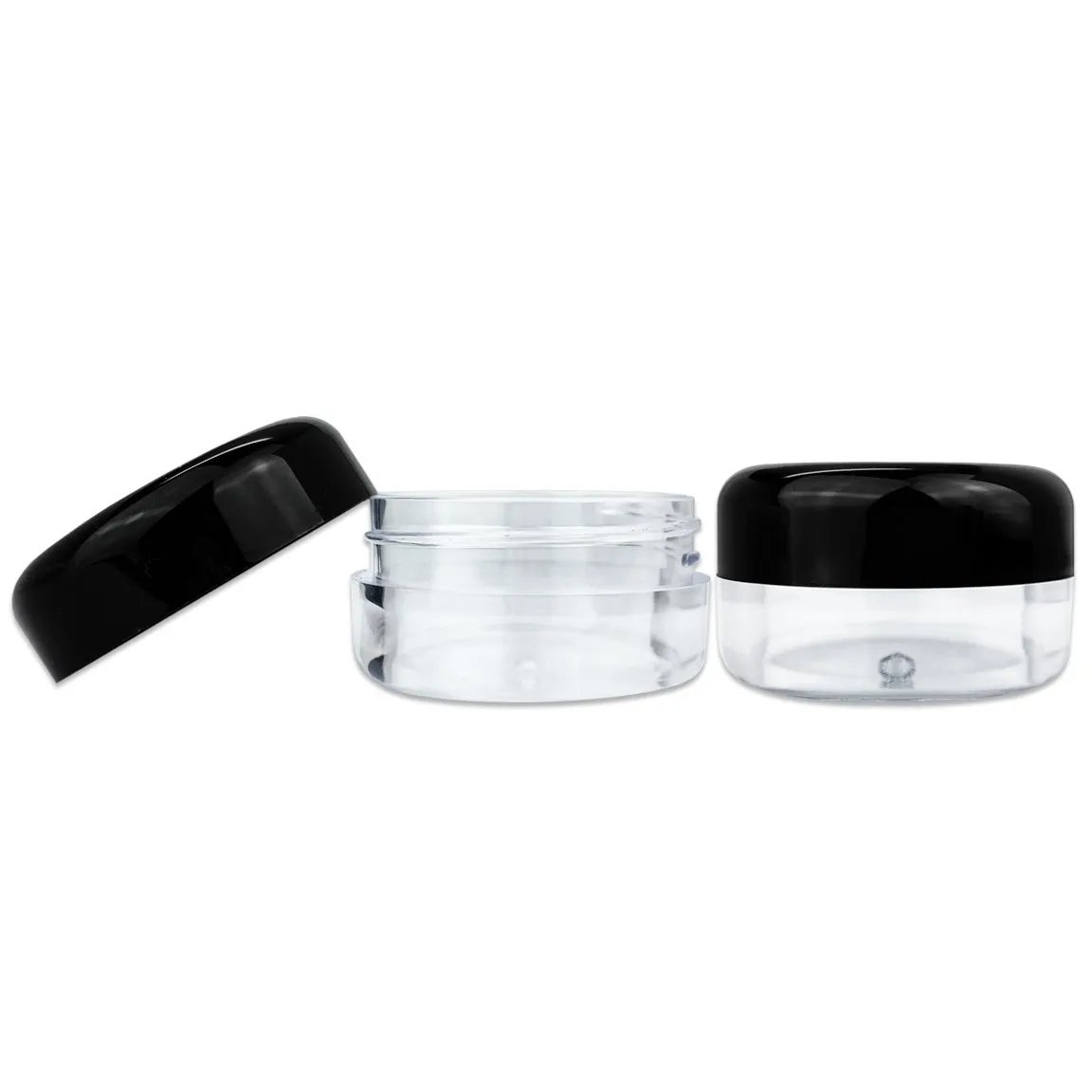 Beauticom 15 gram/15ml Empty Clear Small Round Travel Container Jars with Lids for Make Up Powders, Eyeshadow Pigments, Lotions, Creams, Lip Balm, Lip Gloss, Samples (60 Pieces, Black Lid)