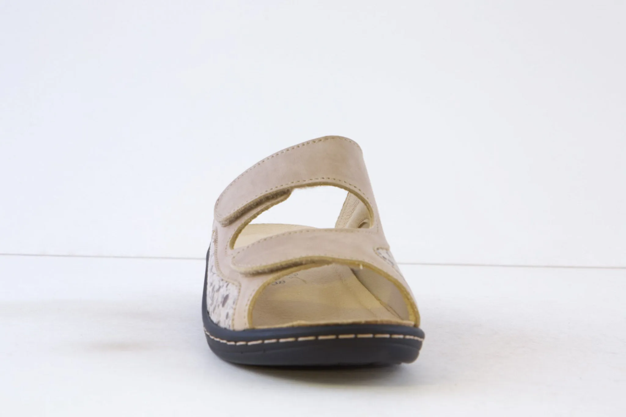 BELVIDA - 15.518 FLAT DOUBLE VELCRO MULE - TAUPE/BEIGE