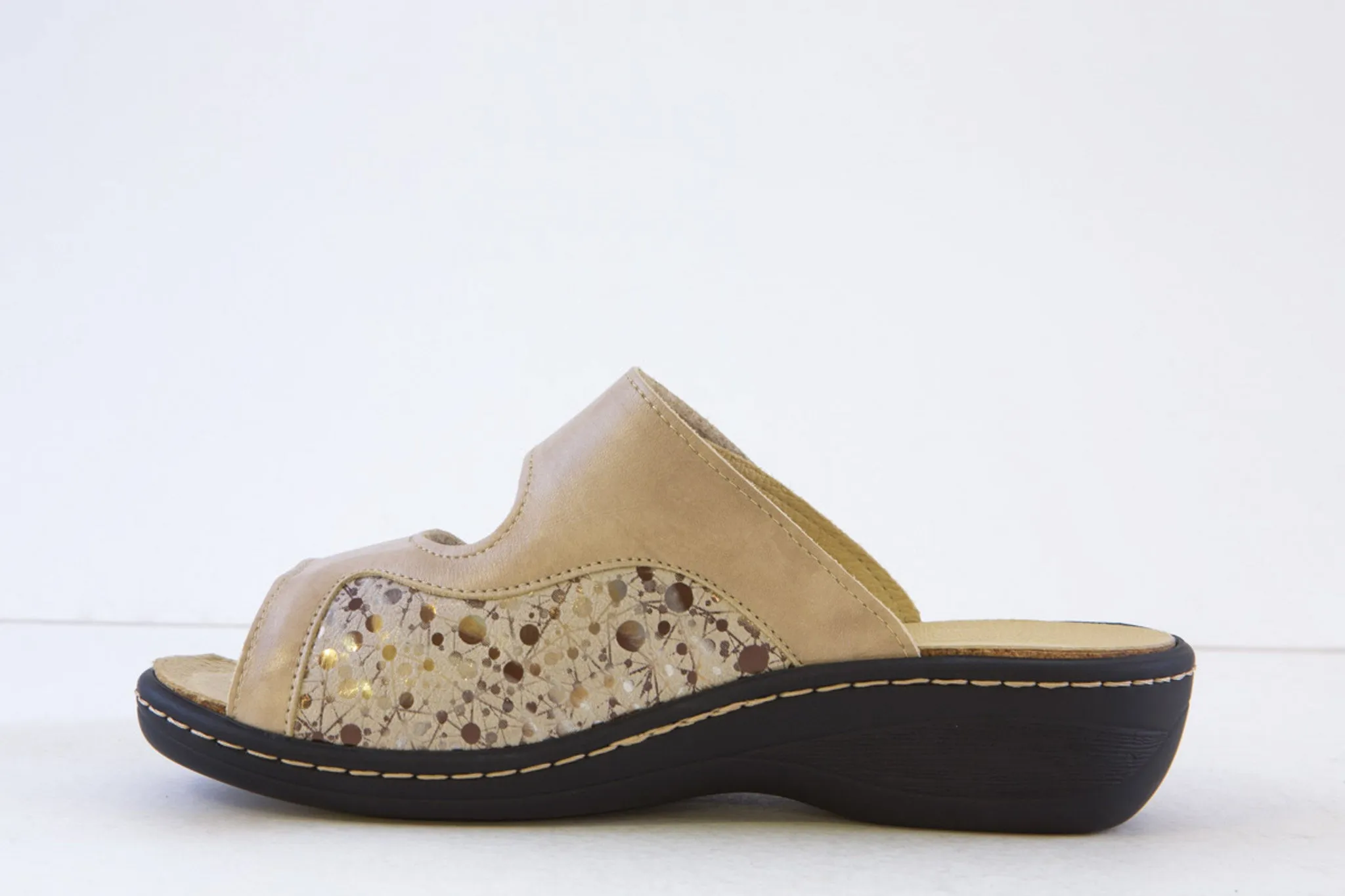 BELVIDA - 15.518 FLAT DOUBLE VELCRO MULE - TAUPE/BEIGE