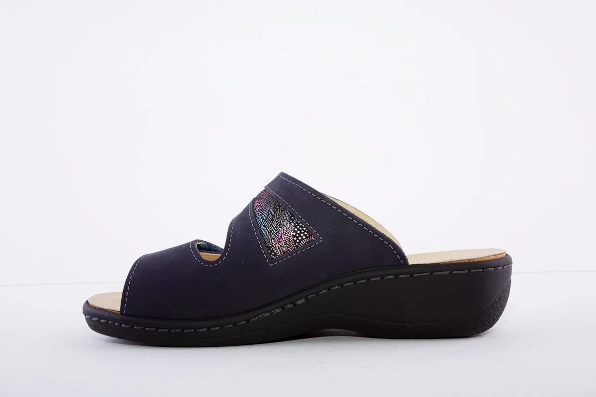 BELVIDA - LOW WEDGE VELCRO MULE - NAVY