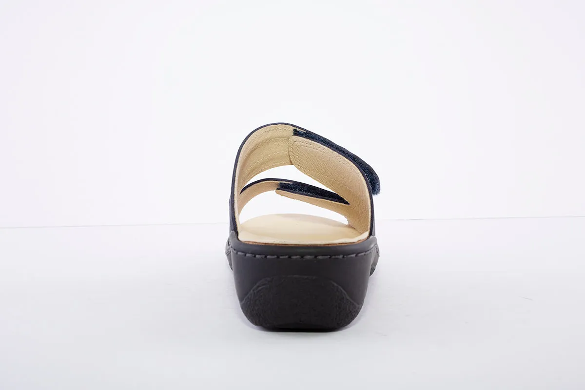 BELVIDA - LOW WEDGE VELCRO MULE - NAVY
