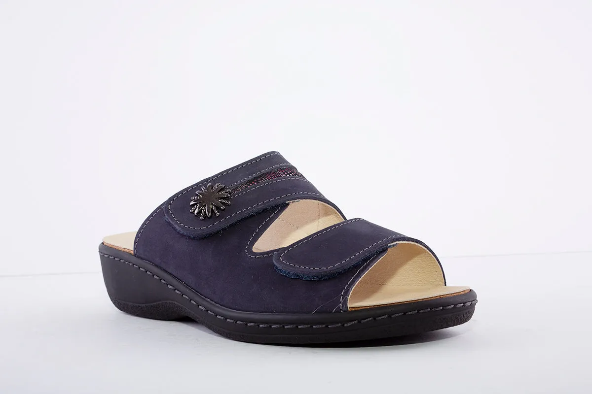 BELVIDA - LOW WEDGE VELCRO MULE - NAVY