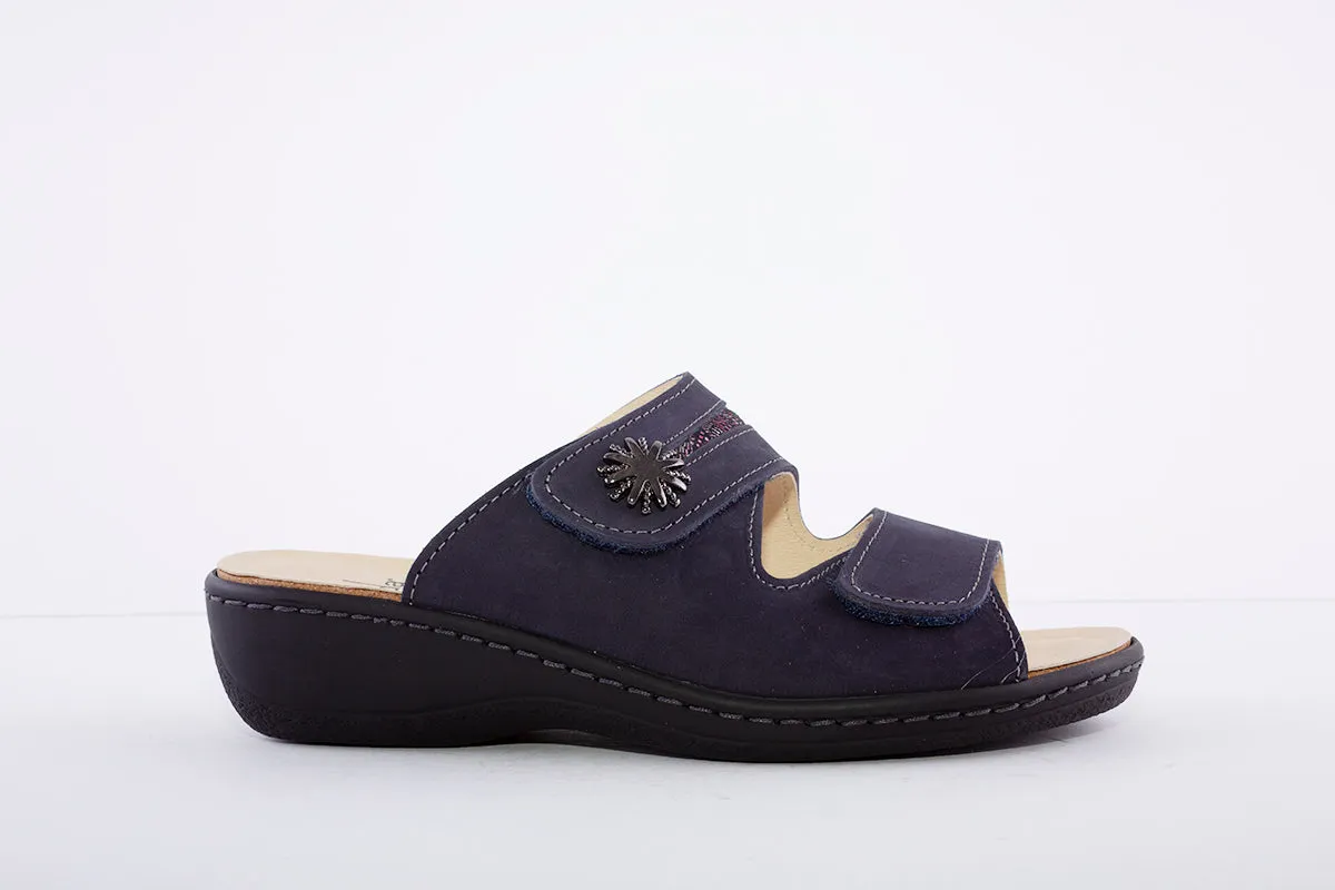 BELVIDA - LOW WEDGE VELCRO MULE - NAVY