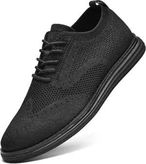 Bergamo Men's Tech Knit Oxford Dress Shoes- Lightweight and Breathable Office Sneakers, Slip-On Business Casual Shoes with Arch Support Footbed for Men