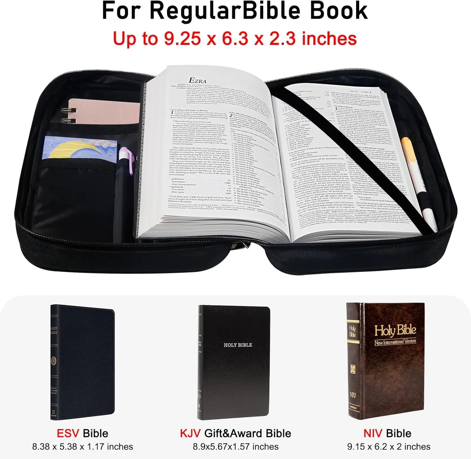 Bible Cover Case for Women & Men-Bible Study Supplies Covers with Zipper for Journaling Bible Accessories -Carrying Travel Case for Teens Black Tote Church Bag for Bible Study(Cross)