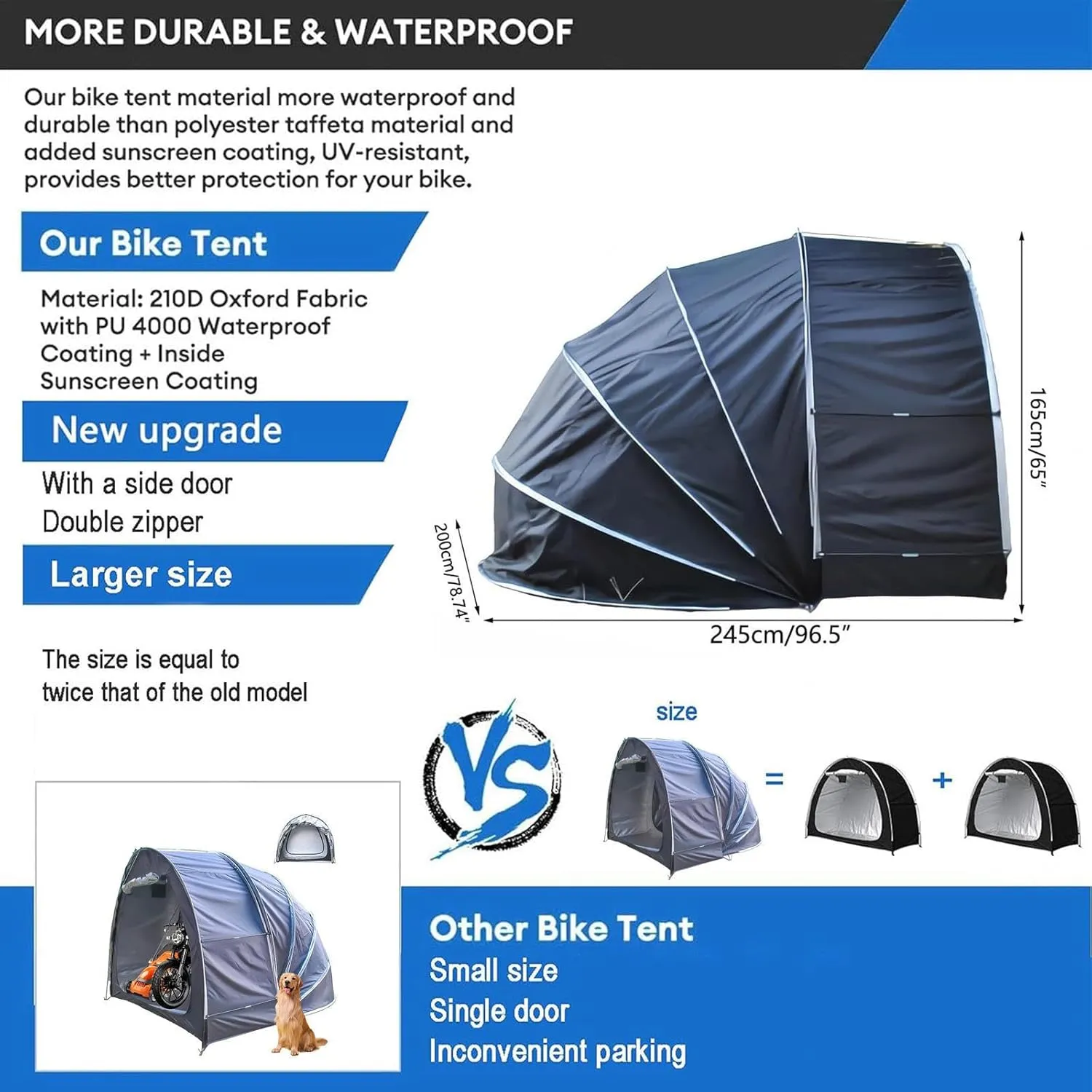 Bike Tent Hanging 2 in 1 Motorcycle Tent with Double Doors for 2-5 Bikes Storage Tent Bike Tent,Green